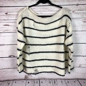 Forever 21 Striped Distressed Knit Sweater